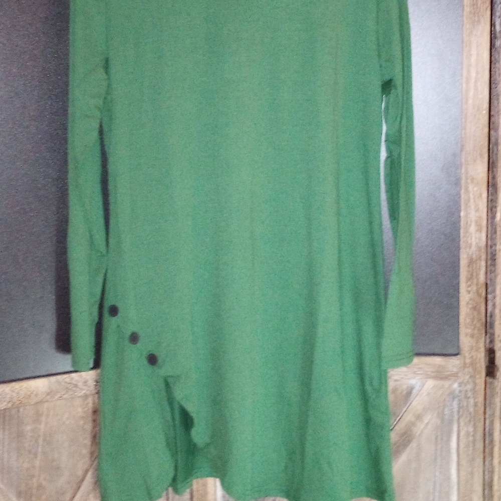 Green Long Sleeve Tunic with Button Detail